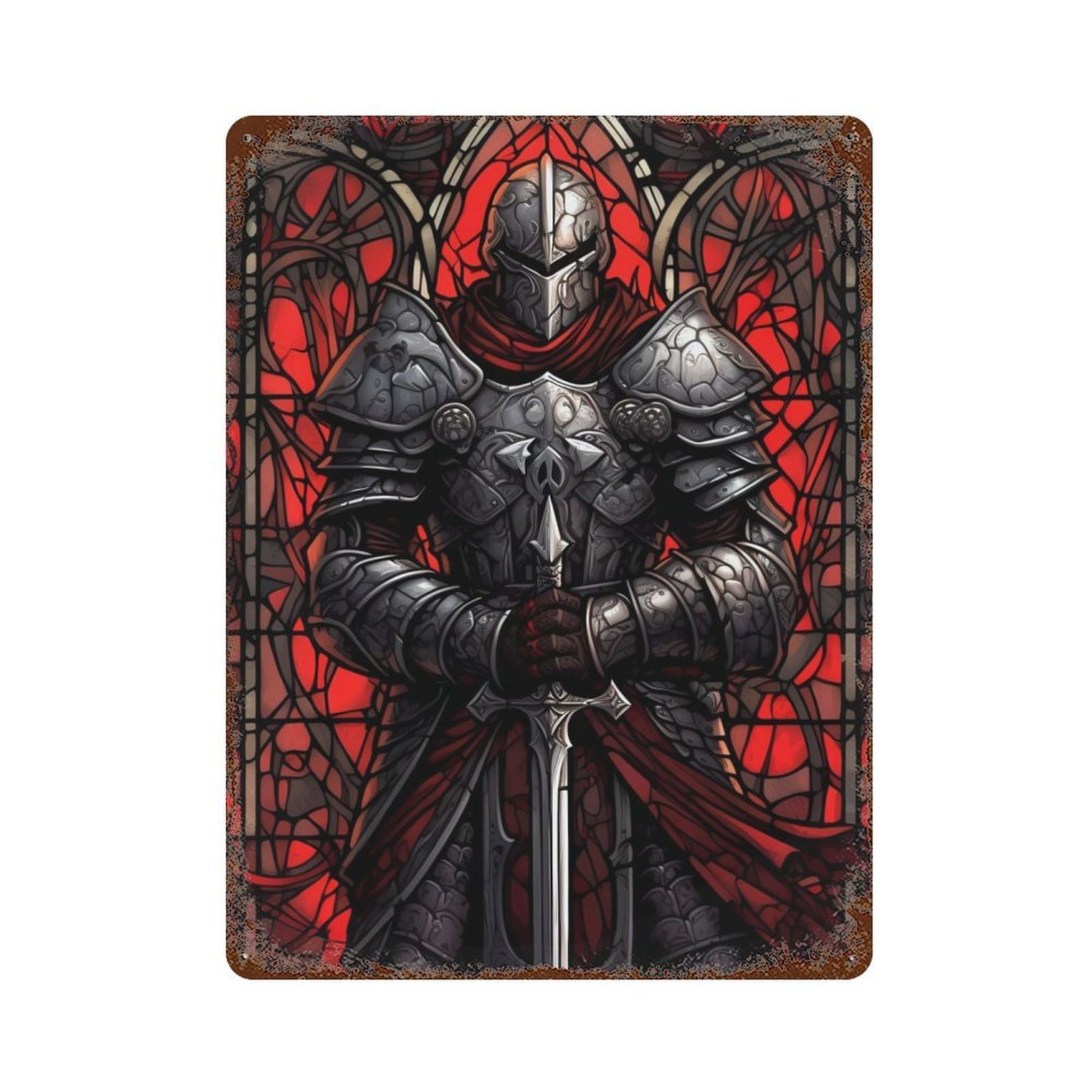 Soldier with Sword 2 15.7"x11.8" Rust Effect Tin Sign, Vintage Wall Decor for Farmhouse, Kitchen And Entryway Decor