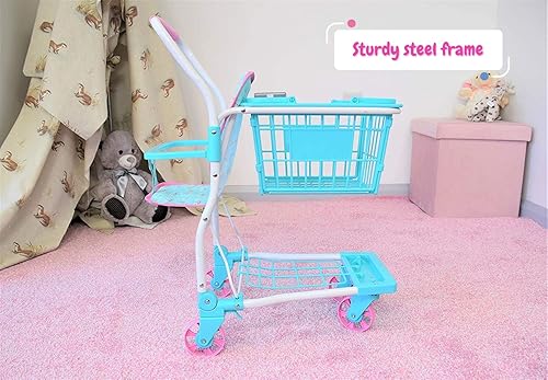 Miniatura 4 de KOOKAMUNGA KIDS Carrito de compras de juguete con cesta de mano extraíble  Carrito de comestibles realista 2 en 1 para niños con soporte de asiento