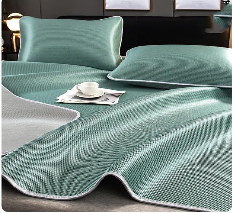 Ice Silk mat Three-Piece Summer air-Conditioning Soft mat Bed fit, 150cmx200cm, (Small Edging) Coffee