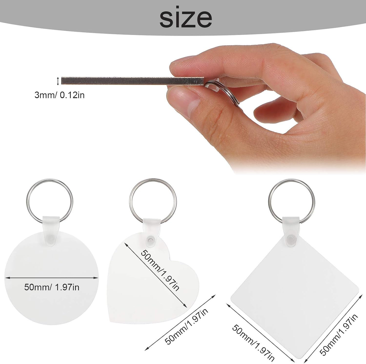 Outus Sublimation Blank Keychain Heat Transfer Keychain Double Side Printed MDF DIY Blank Keychain with Key Rings, 3 Shapes (30 Pieces)