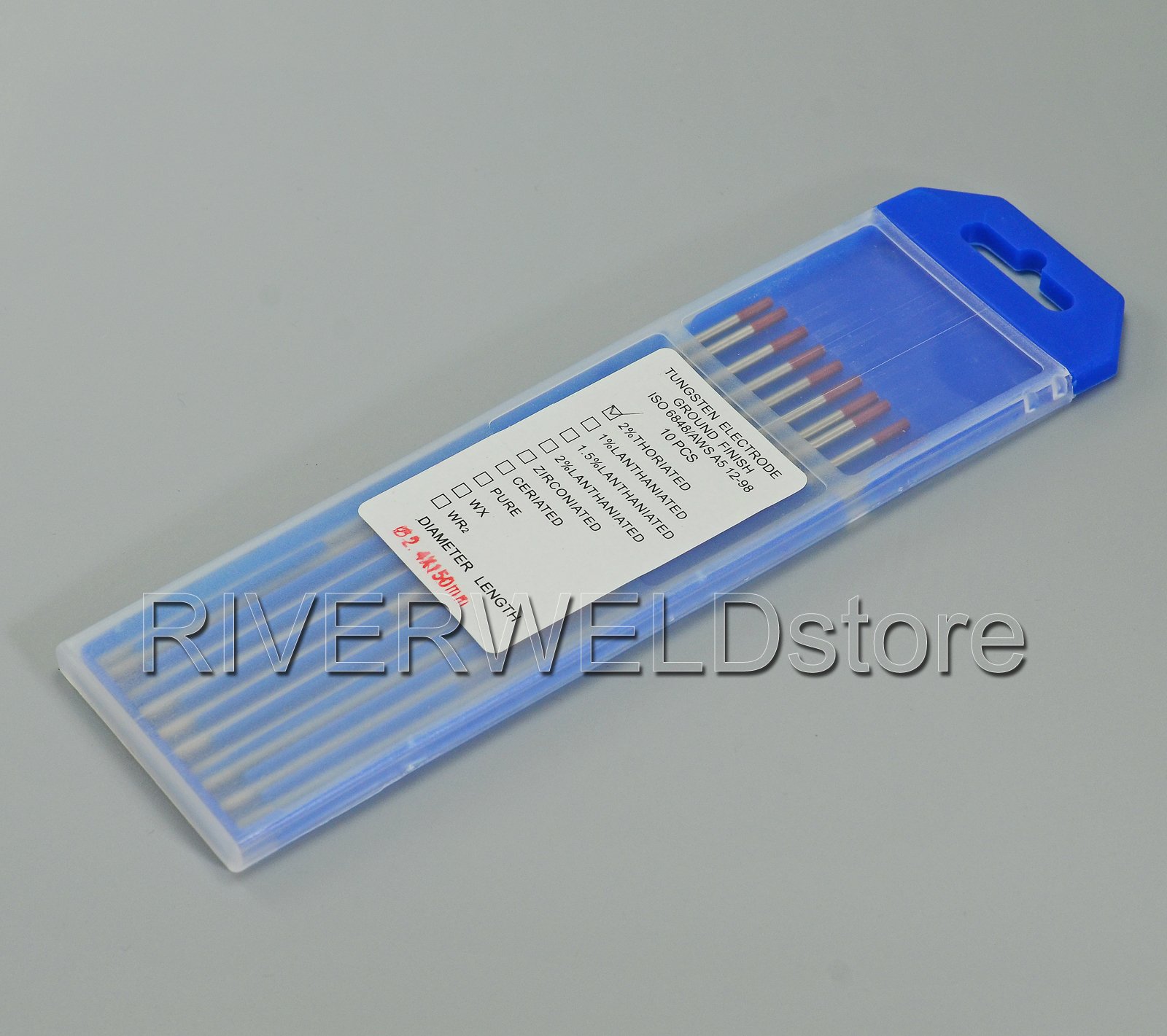 RIVERWELD Electrodo de tungsteno para soldadura TIG rojo WT20 toriado al 2% 2,4 mm x 150 mm 10 unidades