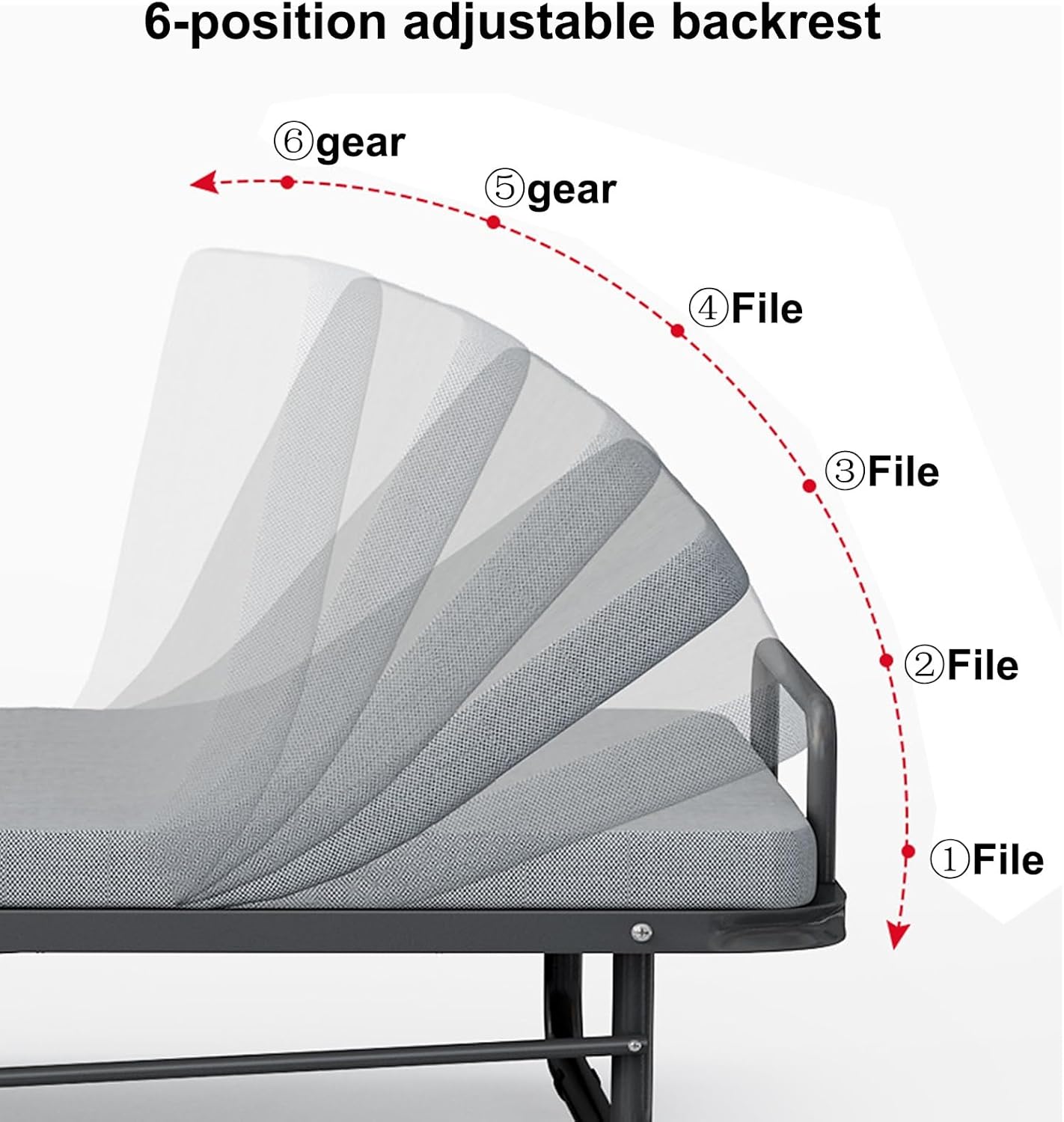 Portable Rollaway Bed for Adults - Metal Folding Bed with 300kg Capacity, 6 Adjustable Backrests, Universal Wheels - Ideal for Home, Office, and Outdoor Use (185x70x28cm)