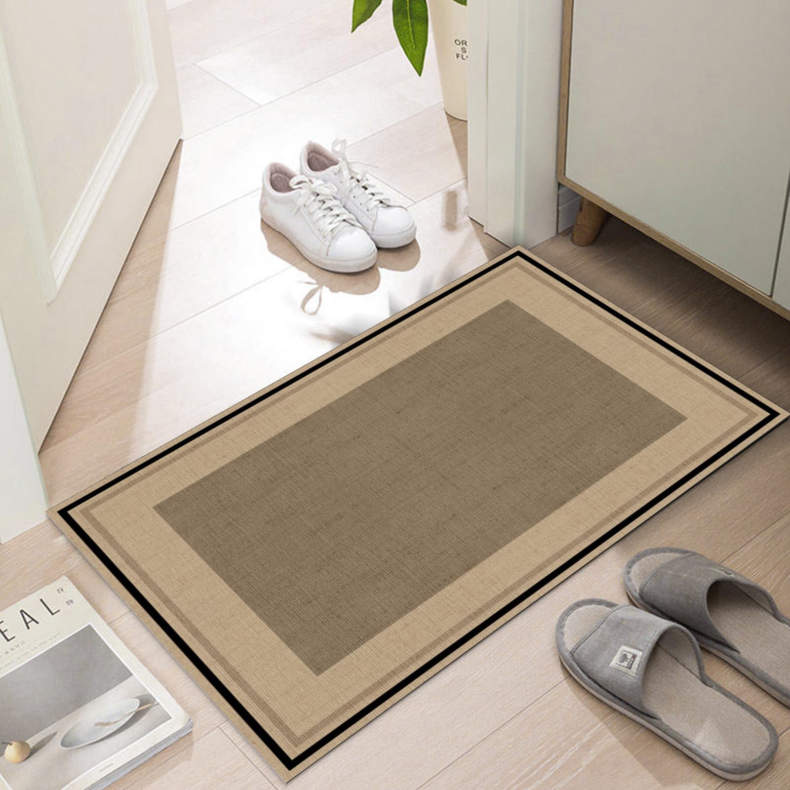 LYGLIGH Ultra Thin Door Mat, 1/10 in Thin Door Mats for Inside Entry, Non-Slip, Absorbent, Quick-Dry Bath Mat, Washable, Fit Under Door Entryway Rug for Entrance, 30"X17", Brown — image 1
