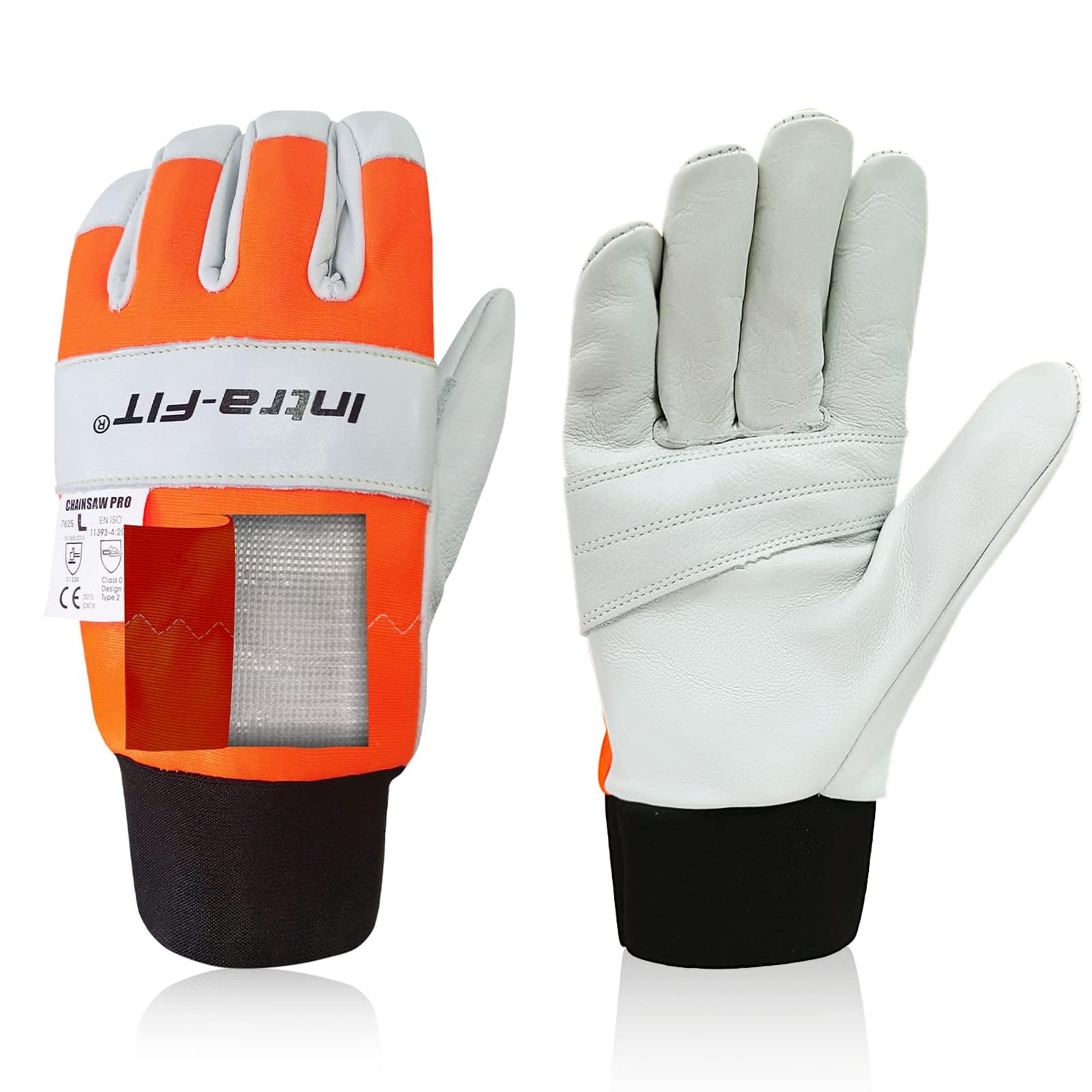 Chainsaw Gloves Saw Protectionon on Left Hand Back, Cut-resistance Gloves EN ISO 11393-4, CLASS 0, EN 388: 3133X, Cowleather Palm