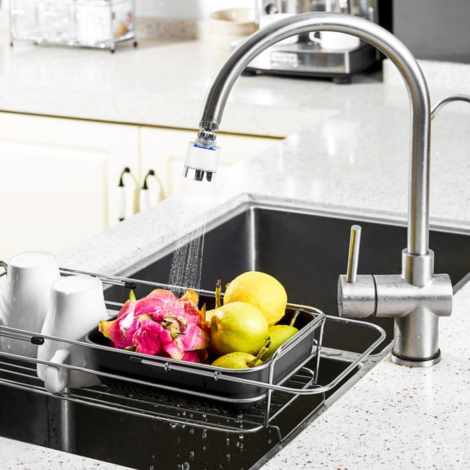 Filtro Per Rubinetto Cucina 2 Pezzi - 360° Rotante, Con 4 Cartucce Filtranti Cotone PP, Risparmio Idrico - Foto 9