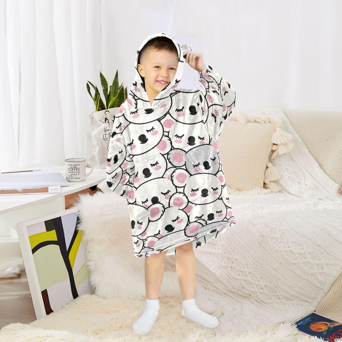 Koala Bears uroczy dziecięcy koc do noszenia bluza z kapturem oversize bluza koc sweter koala zwierzę dla chłopców i dziewcząt w wieku 3-14 lat