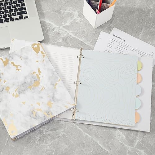 Miniatura 8 de Y YOMA Carpetas doradas de 3 anillos para tamaño carta de mármol de 1 pulgada, carpeta de 3 anillas, carpeta decorativa de recetas de cartón, lindo