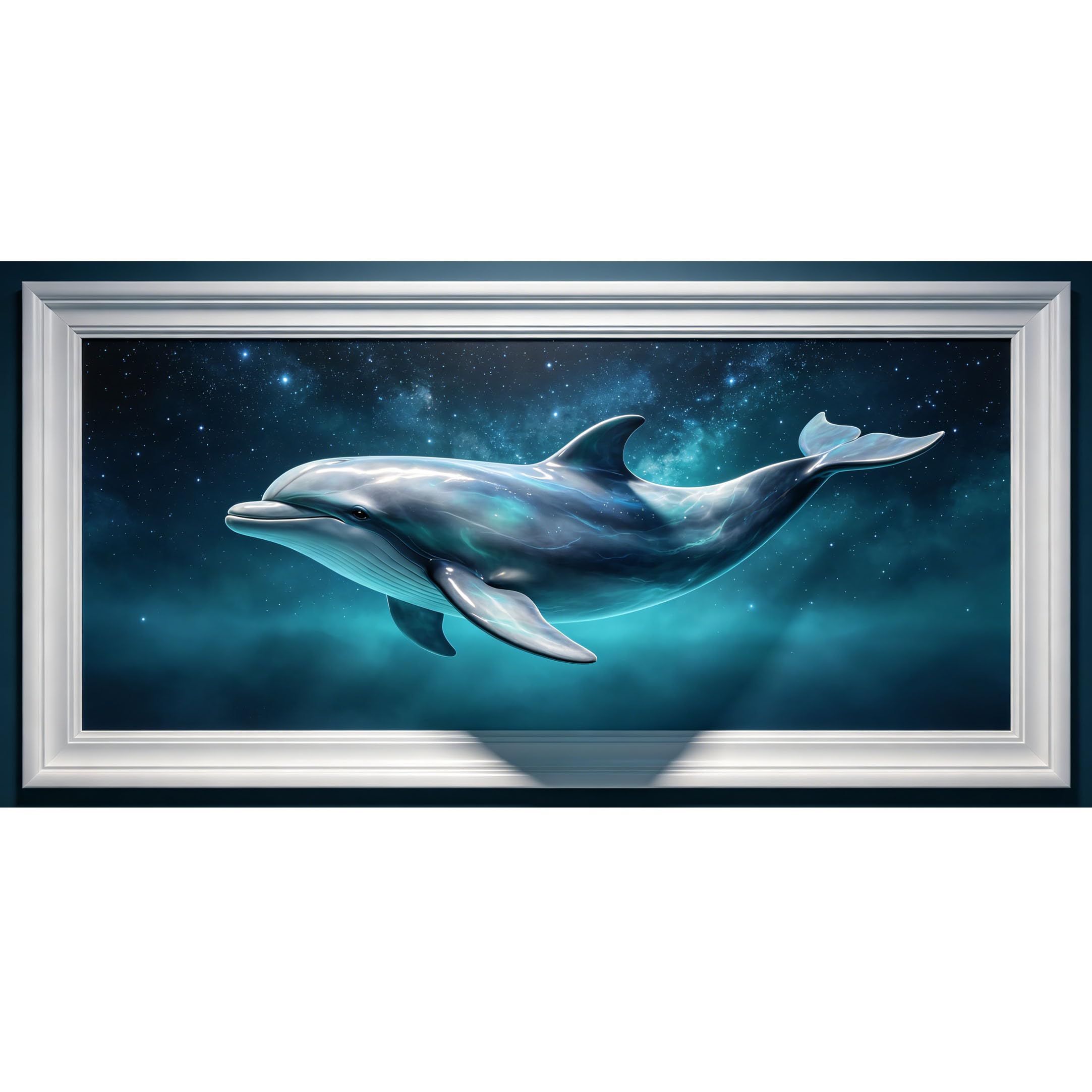 Agglomerix 3D Framed Wall Art Dolphin Ocean Marine Starry Sky 3D Effect Large Size Self-Adhesive Removable Wall Decor Prints Artwork for Living Room Bedroom Office