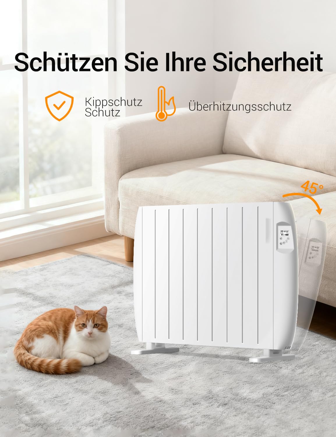 Heallux Calefacción convectora, eléctrica, calefacción móvil de 1000 W con pantalla LCD, 2 en 1 montaje en suelo y pared, certificado TÜV, protección infantil y protección contra heladas