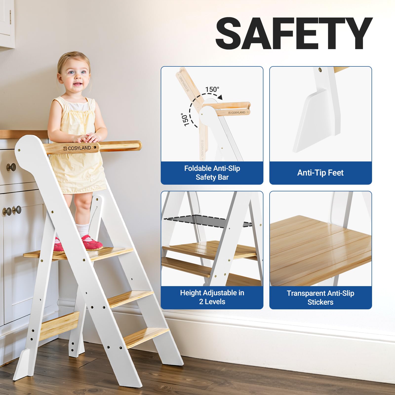 COSYLAND Marchepied De Cuisine Pour Enfants – Tour Debout Solide En Forme De A Pour Comptoir De