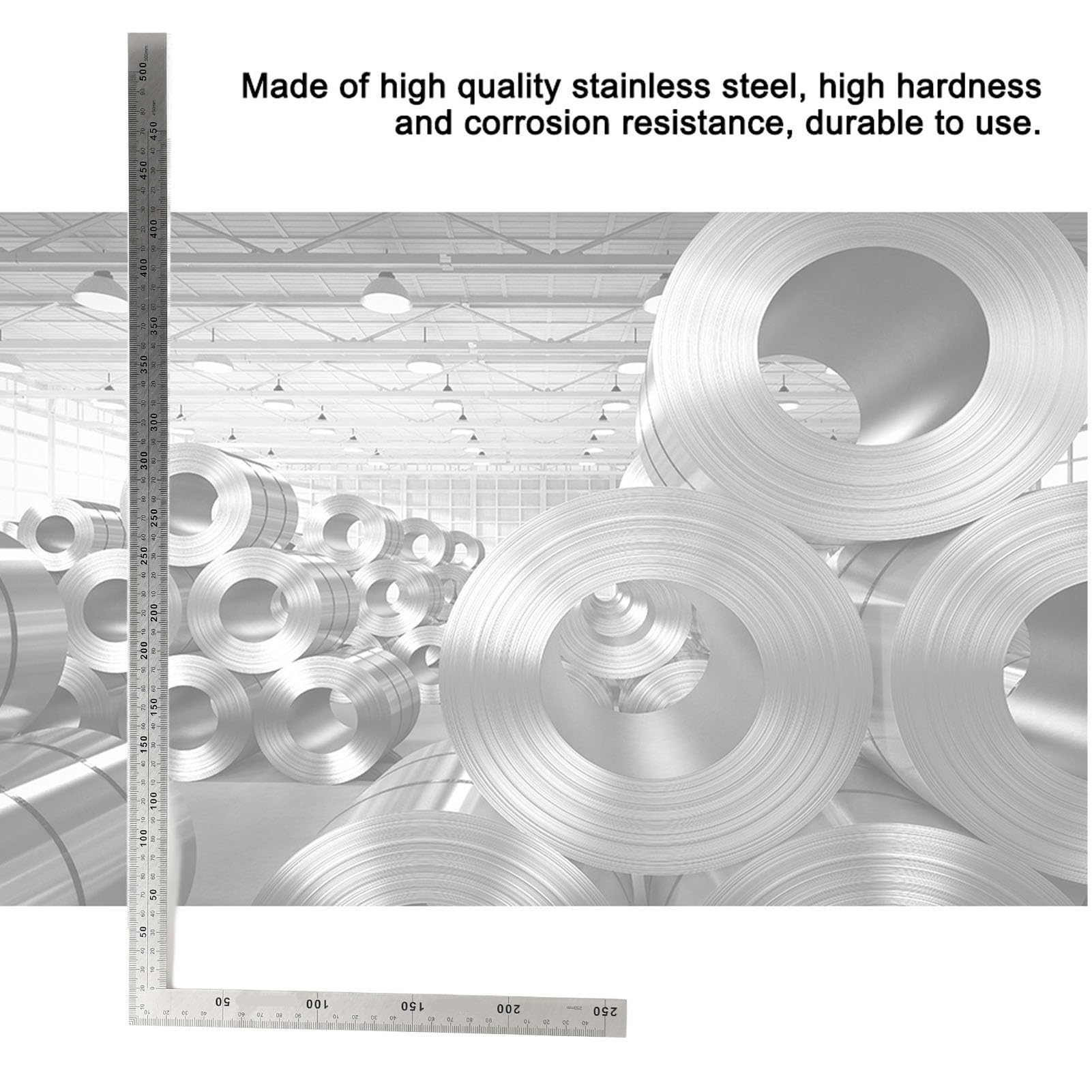 Équerre de Charpentier Acier Inoxydable 500x250mm Règle à Angle Droit à 90 Degrés équerre de Cadrage en Acier Outil de Mesure Professionnel Facile à Lire Angle de Règle de 02