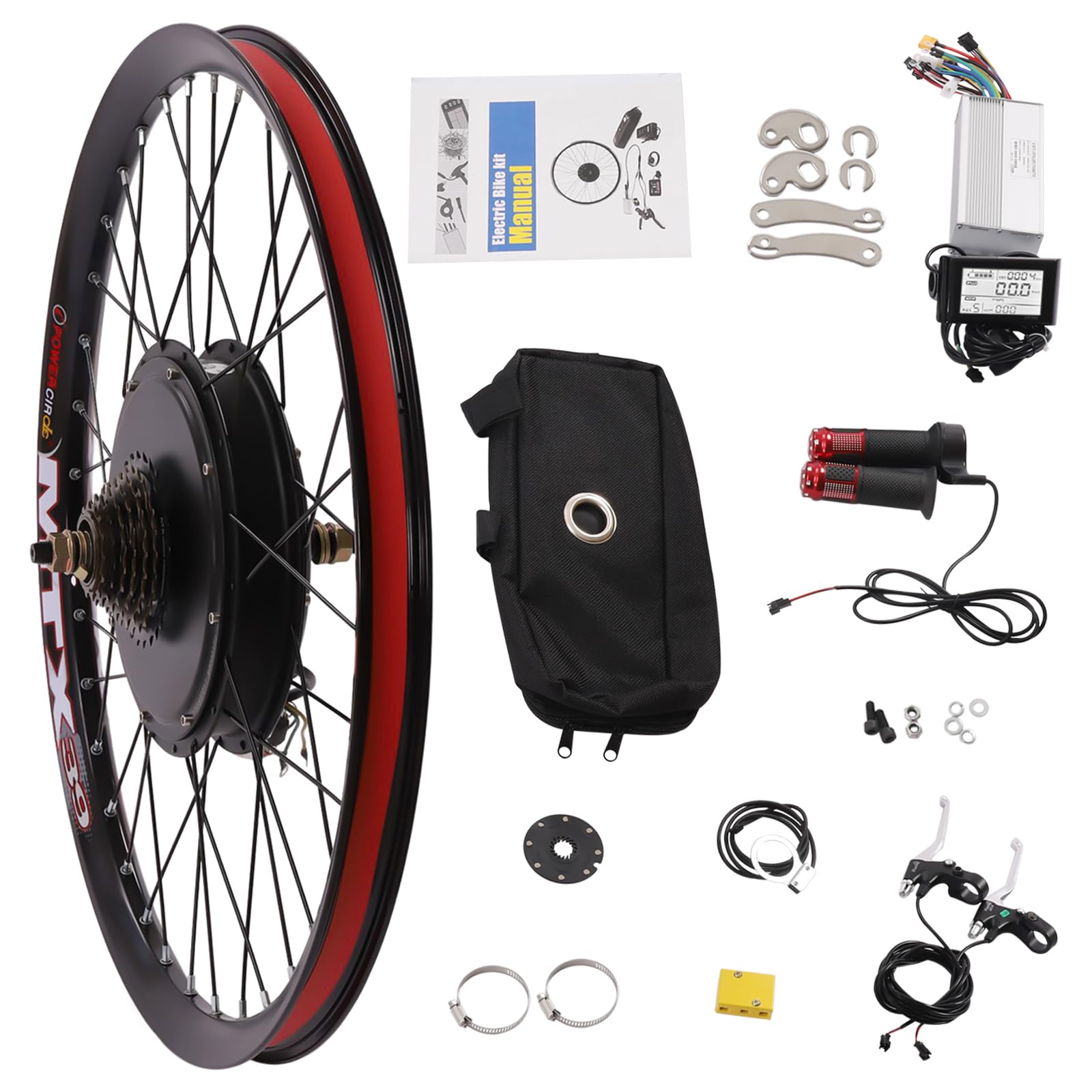 Electric Bicycle Kit, 72V 2000W E-Bike Rear Wheel Hub Motor with Mutifunction LCD Display & Pedal Assistant Sensor, 60N.M 7-Speed Flywheel E-Bike Conversion Set US Stock