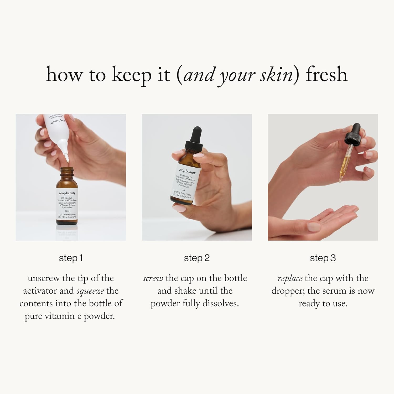 goop Beauty 20% Vitamin C + Hyaluronic Acid Serum | Improves Tone, Texture, & Hydration | L-ascorbic Acid and Hyaluronic Acid | Paraben and Silicone Free | 1 fl oz - Image 7