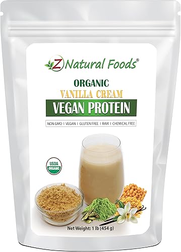 Z Natural Foods Crema de vainilla orgánica en polvo de proteína vegana, suplemento de proteína vegana con sabor a vainilla, todo natural, vegano,