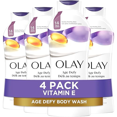 Olay Body Wash for Women, Age Defying with Vitamin E, 24hr Moisturizing, Hydrating & Refreshing, B3 Vitamin Complex, Free of Parabens & Phthalates, For All Skin Types, Scented, 22 fl oz (Pack of 4)