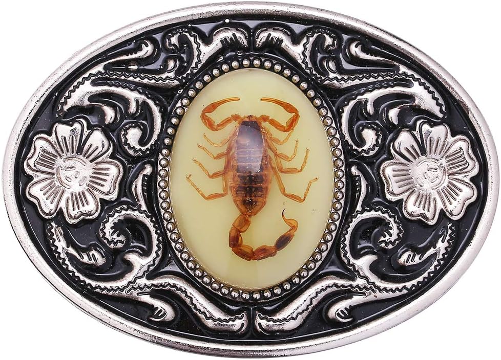 HUABOLA CALYNBelt Buckle for Men- Unique Luminous Stone Native American White 3D Scorpion Animal Belt Buckle for Women