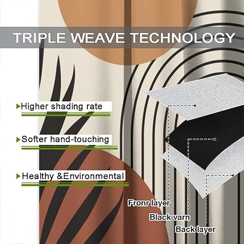 Miniatura 7 de Cortinas opacas decorativas, estilo bohemio, arte abstracto moderno, formas geométricas, collage de hojas estéticas para dormitorio, sala de estar,