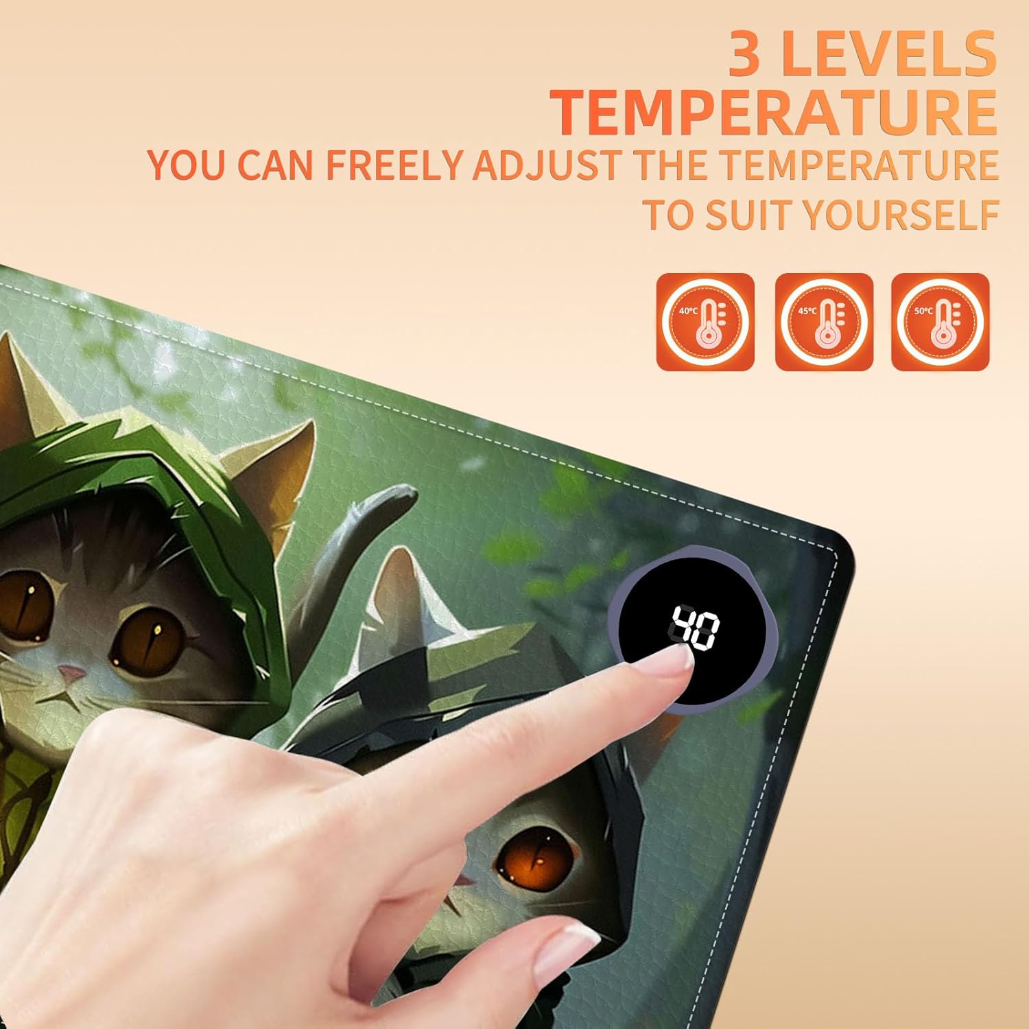 Heated Mouse Pad, Warm Desk Pad, Keyboard Mat 23.6 x 14 Inch Intelligent Fast Heating, 3 Speed Adjustable, Timed Auto Power Off for Game Office Home, 3 Cat Apostles Carrying Lanterns