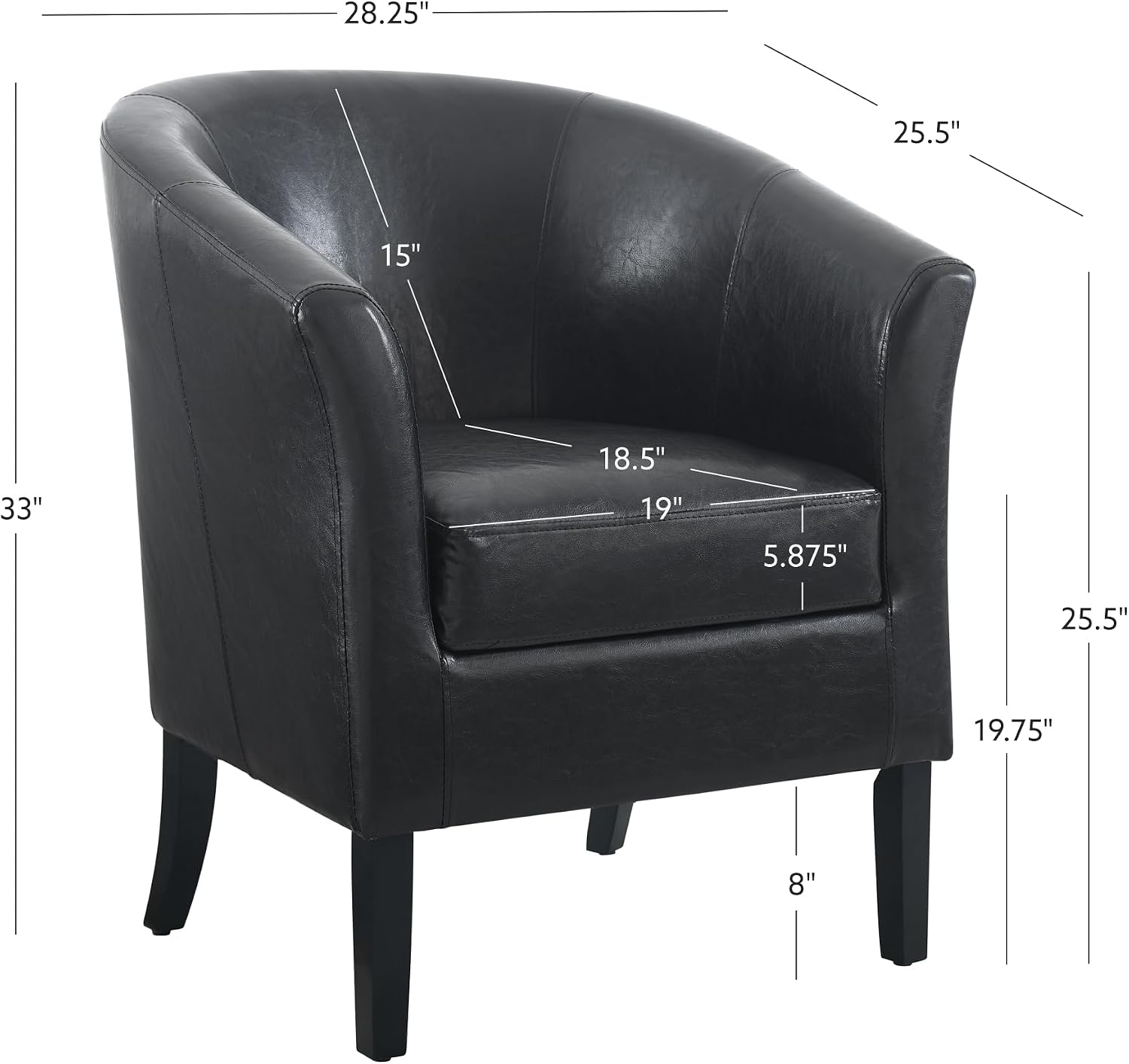 Linon Home Dcor Linon Home Decor Simon Club Chair, 33" x 28.25" x 25.5", Black