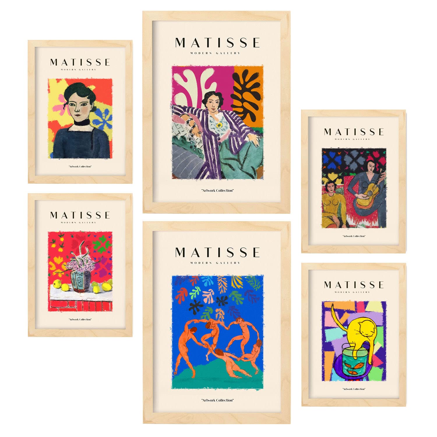 Nacnic Lot de 6 Affiches Henri Matisse. Fête. Estampes du fauvisme et de l'art abstrait pour l'architecture d'intérieur et la décoration. A3 & A4, cadres en bois.