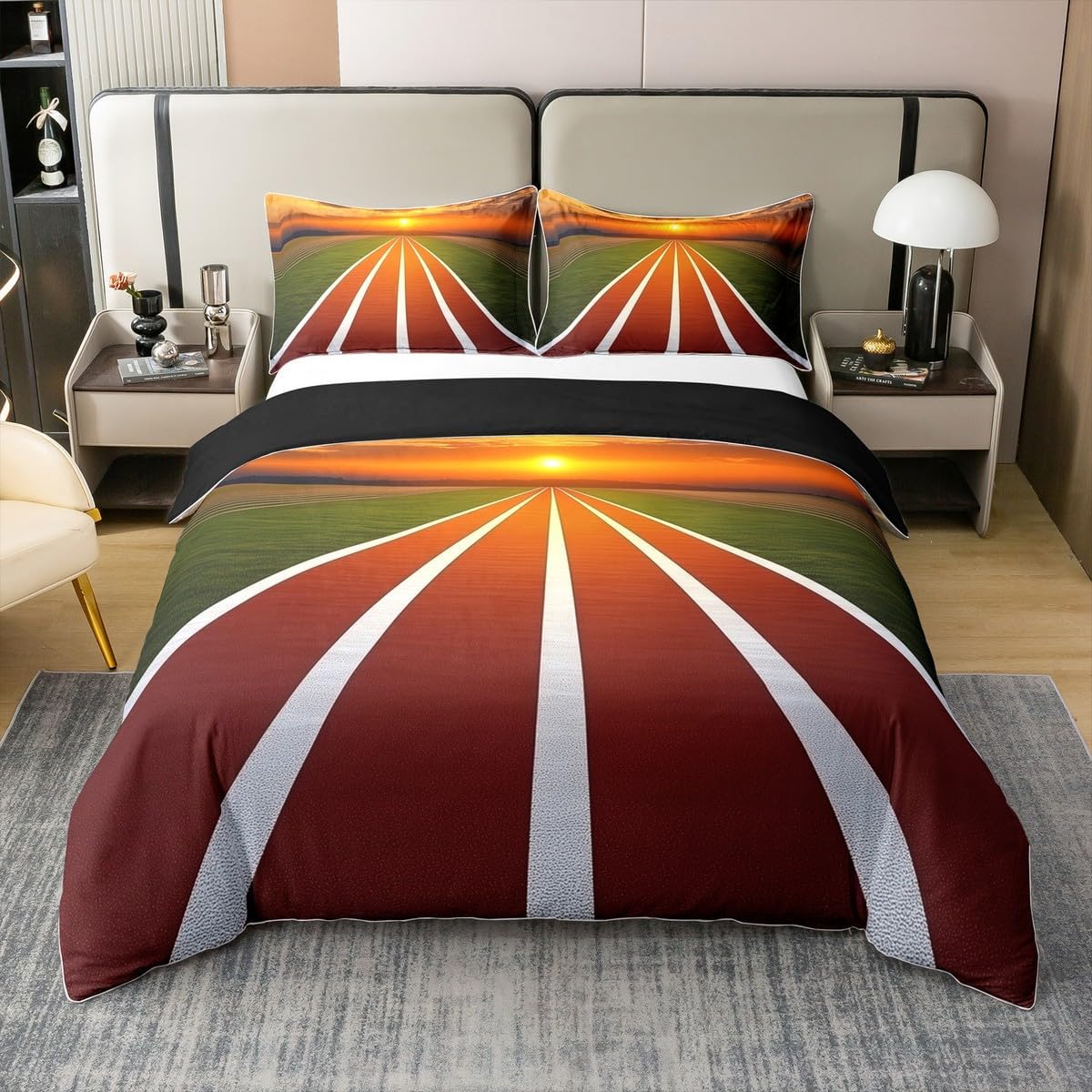 Manfei Football Full Size Cotton Duvet Cover,Modern Sports Game Rugby Gloves Graffiti Quilt Cover(No Filler),Athlete Silhouette Navy White Comforter Cover for Kids Adults Bedroom