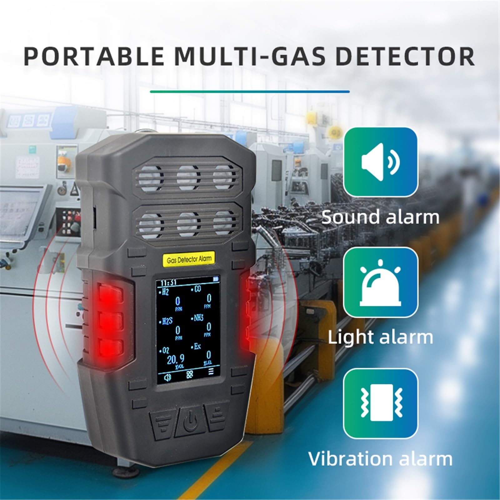 Detector de Gas Multi 4 portátil Combustible tóxico inflamable for Espacios confinados