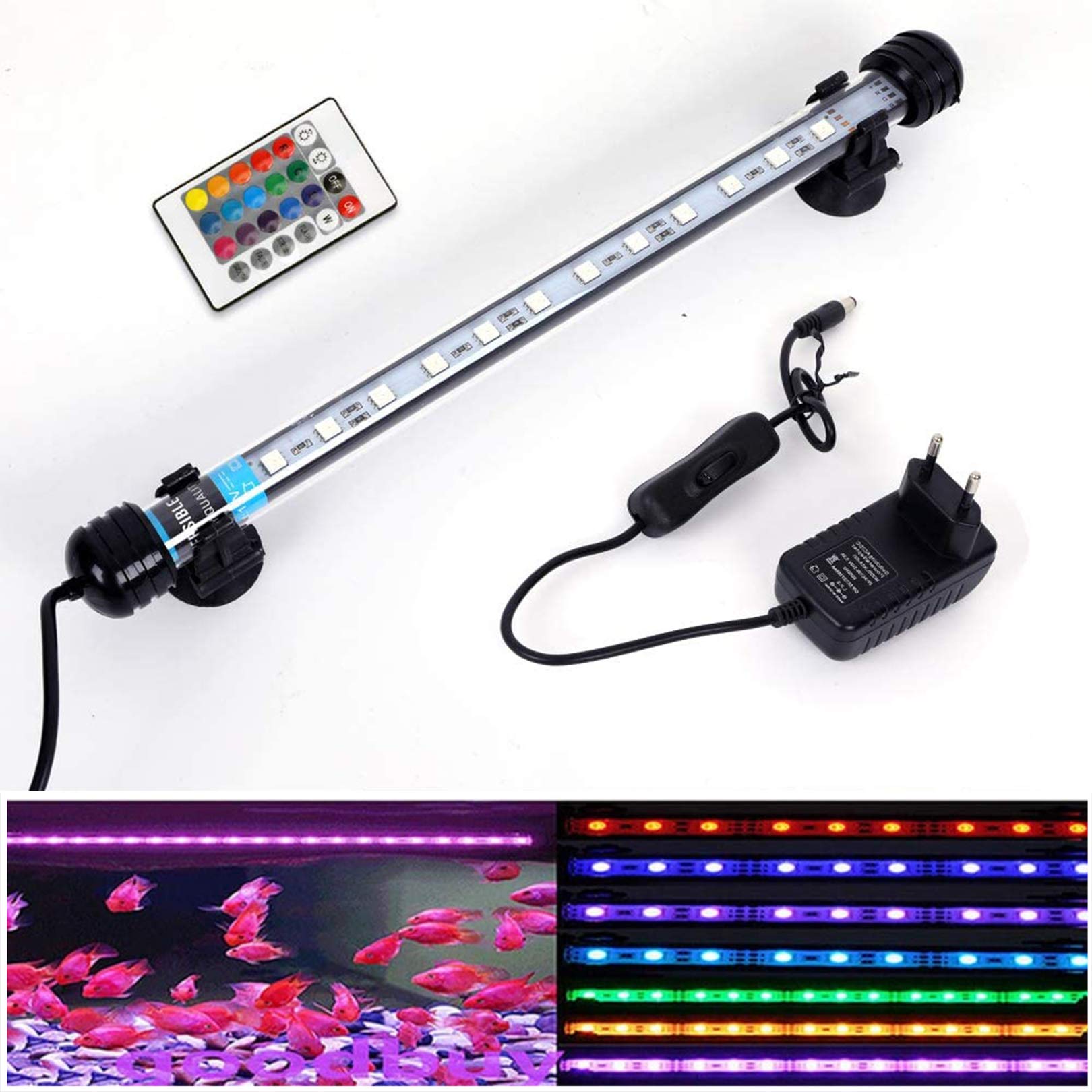 SolarNovo LED Luz de acuario Iluminación subacuática Cubierta ligera superior Lámpara impermeable para tanque de peces con control remoto Cambio (RGB, 1.8 * 28cm)