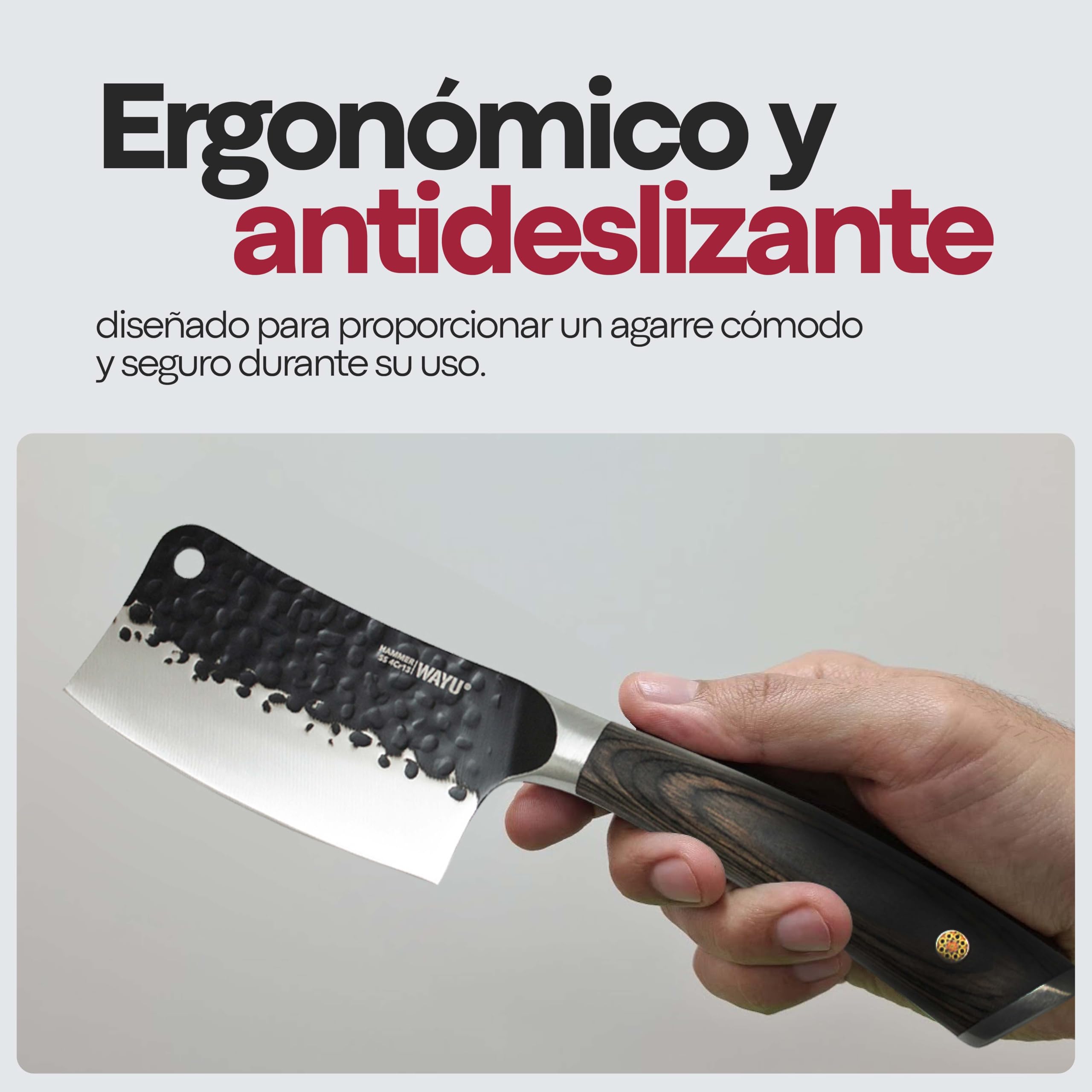 WAYU - Cuchillo Cleveland- Cuchillo Multiuso Compacto, de 20 cm. Permite cortes precisos y seguros. Cuchillo de tamaño Pequeño en forma de hacha para cortes de carne, frutas y verduras. Knife.