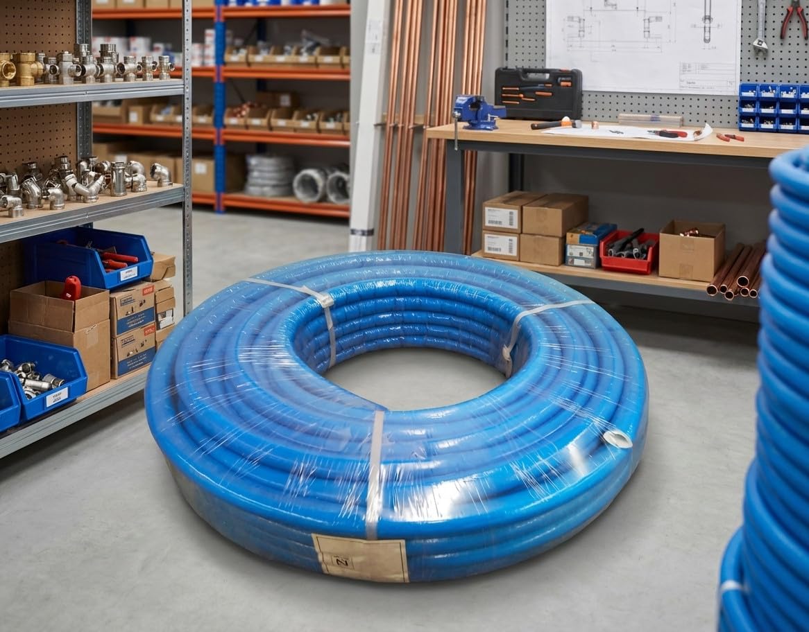 Suinga Tuberia Multicapa Azul para Fontaneria 16 mm con Aislamiento | Bobina 50 Metros | Espesor 2 mm | Presion 10 Bar | Soporta hasta 95C | Alta Resistencia y Durabilidad en Instalaciones