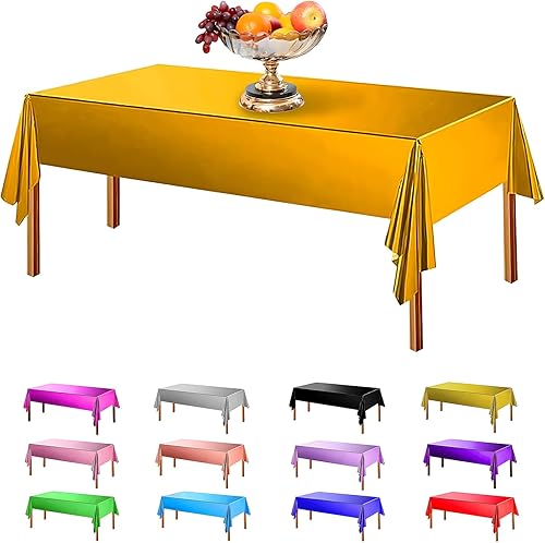 Paquete de 4 manteles de papel de aluminio negro de 54 x 108 pulgadas, mantel de oropel metálico reutilizable de plástico para cumpleaños, bodas,