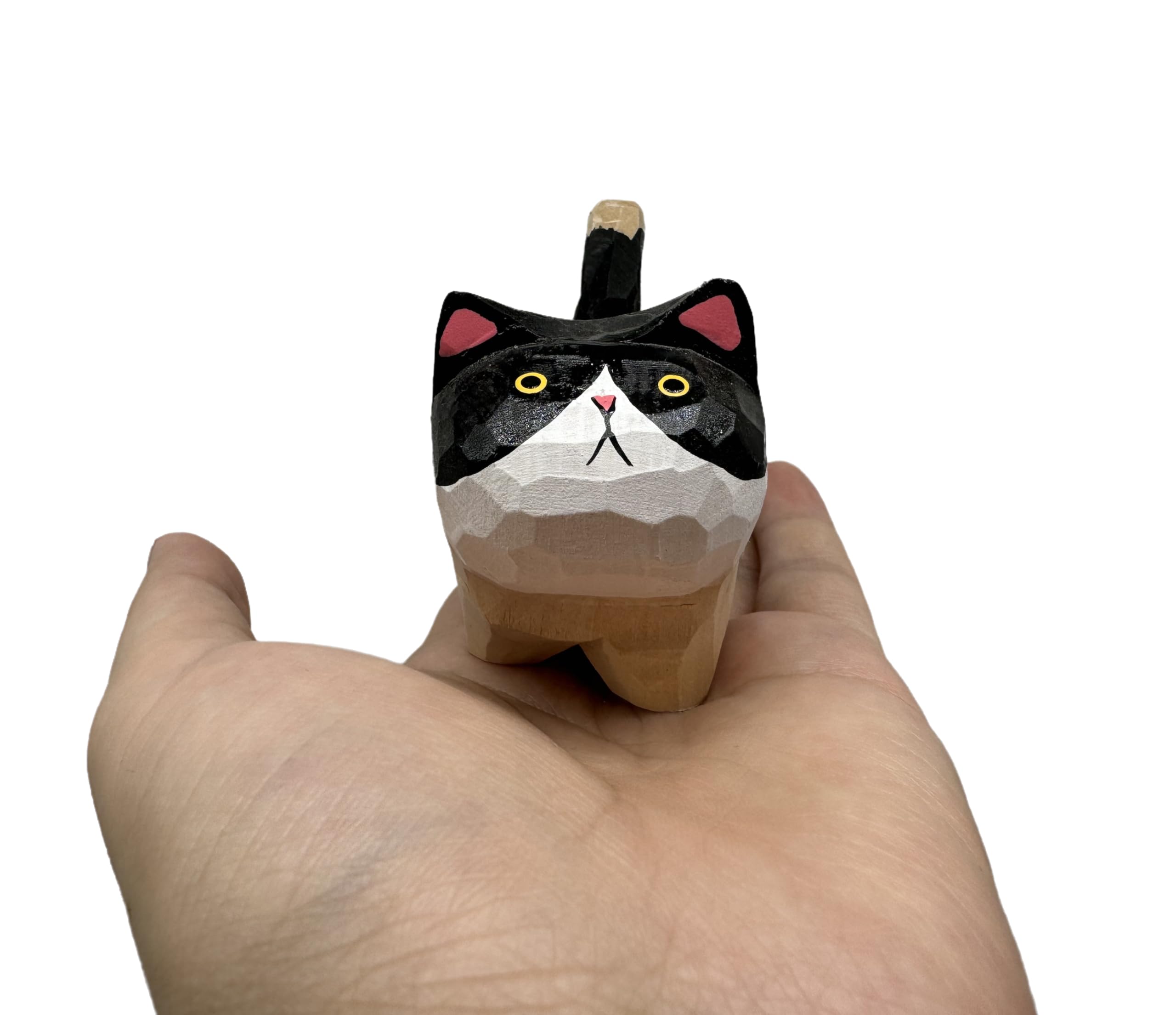 Amazon.co.jp: TALKLEK 手作り かわいい 木製 猫 置物 彫刻 像