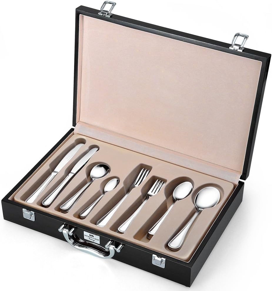 Cutlery Set in Wood Case, 44 PCS Service for 6 Persons, Made of 304 Sainless Steel (18/10),Classic Pattern With Mirror Finish by ECOHOUS