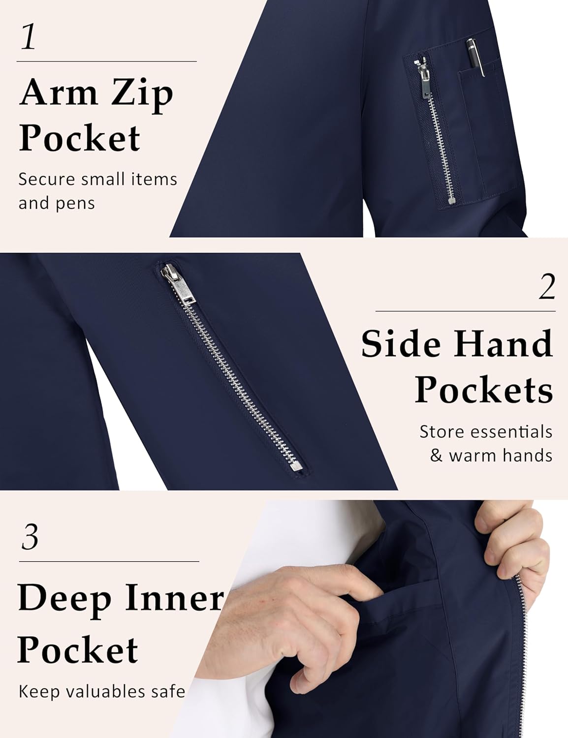 MAGCOMSEN Bomber Jacket Men Lightweight Jackets for Men Full Zip Up Bomber Light Coat with Pocket Casual Jacket Navy,M - Image 5