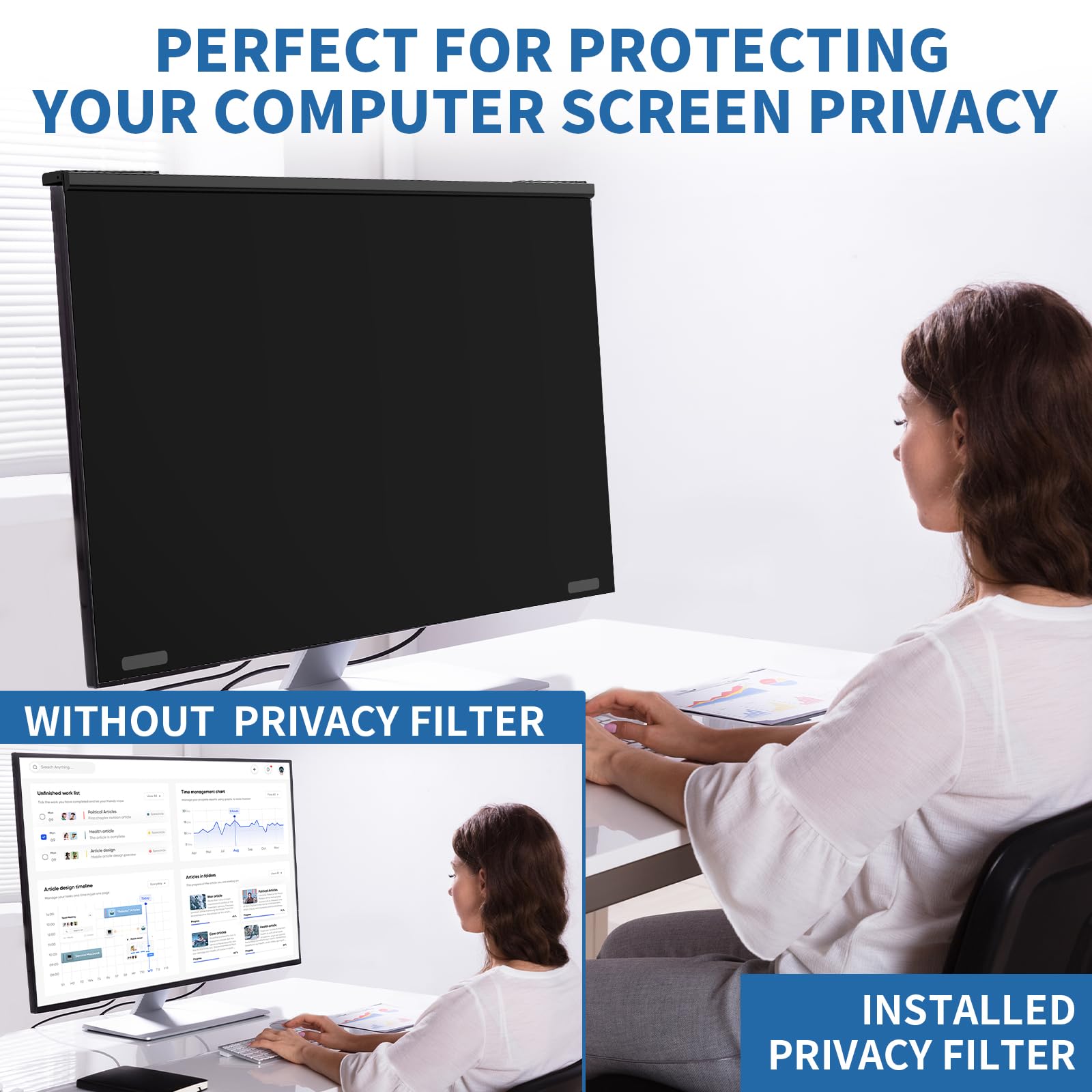 Pellicola protettiva per schermo da 27 pollici, magnetica, antiriflesso, antigraffio, filtro luce blu per monitor di computer, facile da agganciare alla privacy, per schermi da 27"