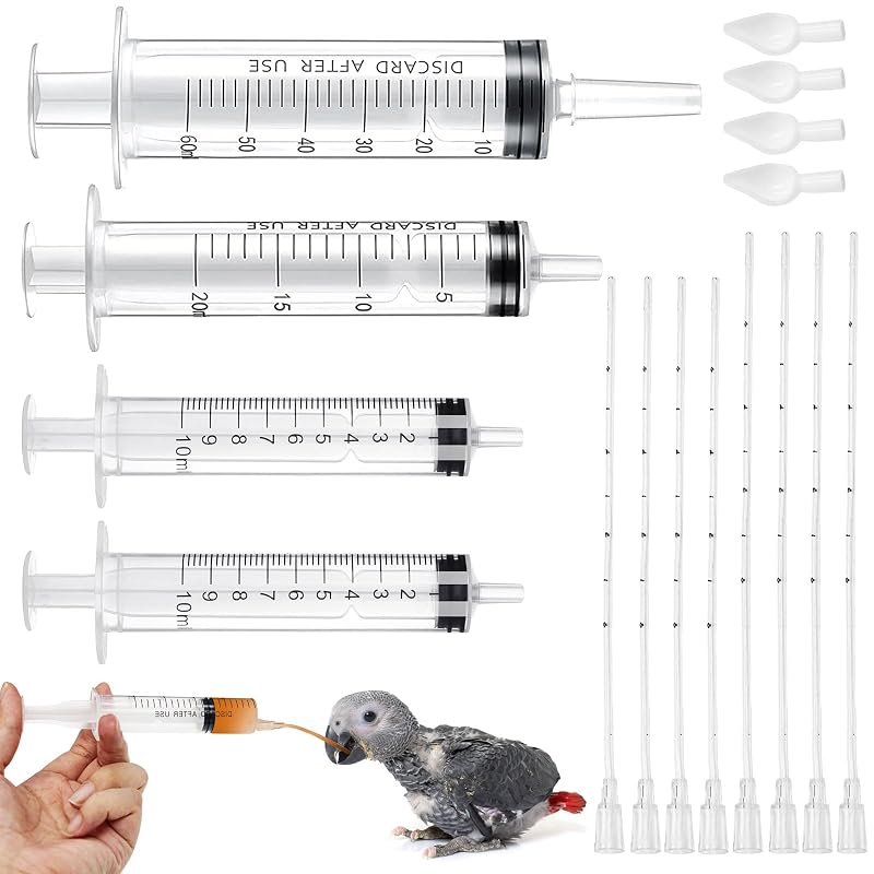 Kit de Seringas para Alimentação Manual de Aves e Pequenos Animais LhyBtm com Pontas de Colher e Tubos, 10 mL + 10 mL + 20 mL + 60 mL