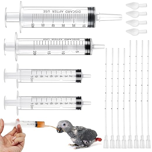 Baby Bird Feeding Syringe Set Baby Bird Parrot Small Pet Manual Feeding Syringe Set for Parrot Small Pet Syringe with Spoon Tip & Tubes (10ml+10ml+20ml+60ml)