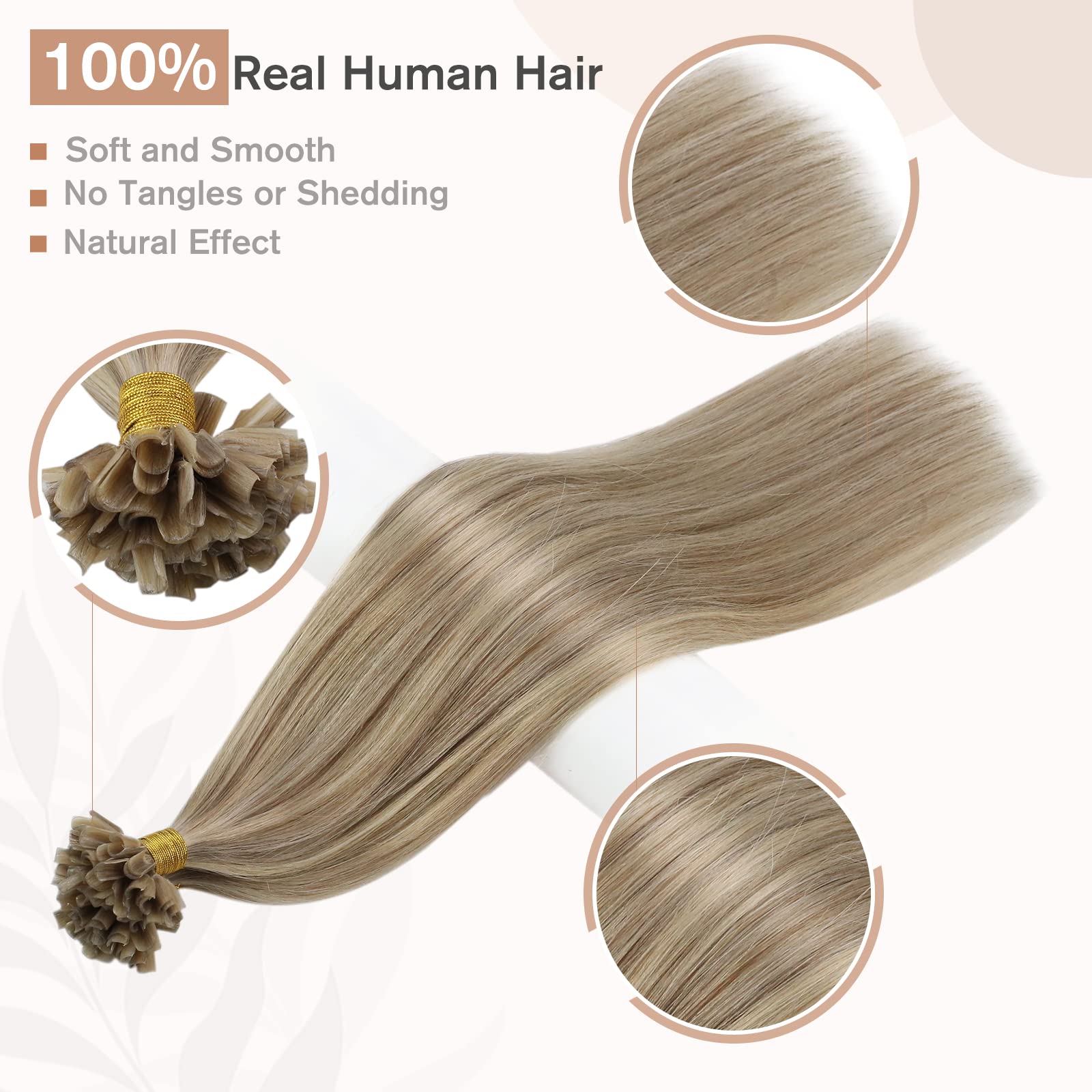 Fshine Capelli Veri Per Cheratina 50CM 50g Extension Lisci 1g/ciocca Extension Keratin Capelli Golden Bionda Highlight Biondo Chiaro Real Hair Long Extension Remy Hair #16P22