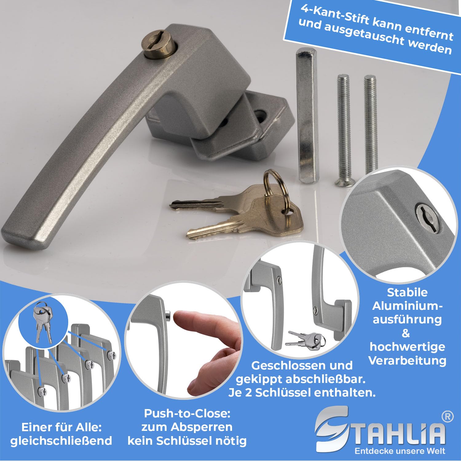 Stahlia Zamykane uchwyty okienne, ergonomiczne, aluminiowe, 10 sztuk, srebrne uchwyty okienne, do drzwi tarasowych, uchwyt do drzwi balkonowych, ochrona przed włamaniem, klamka do drzwi tarasowych