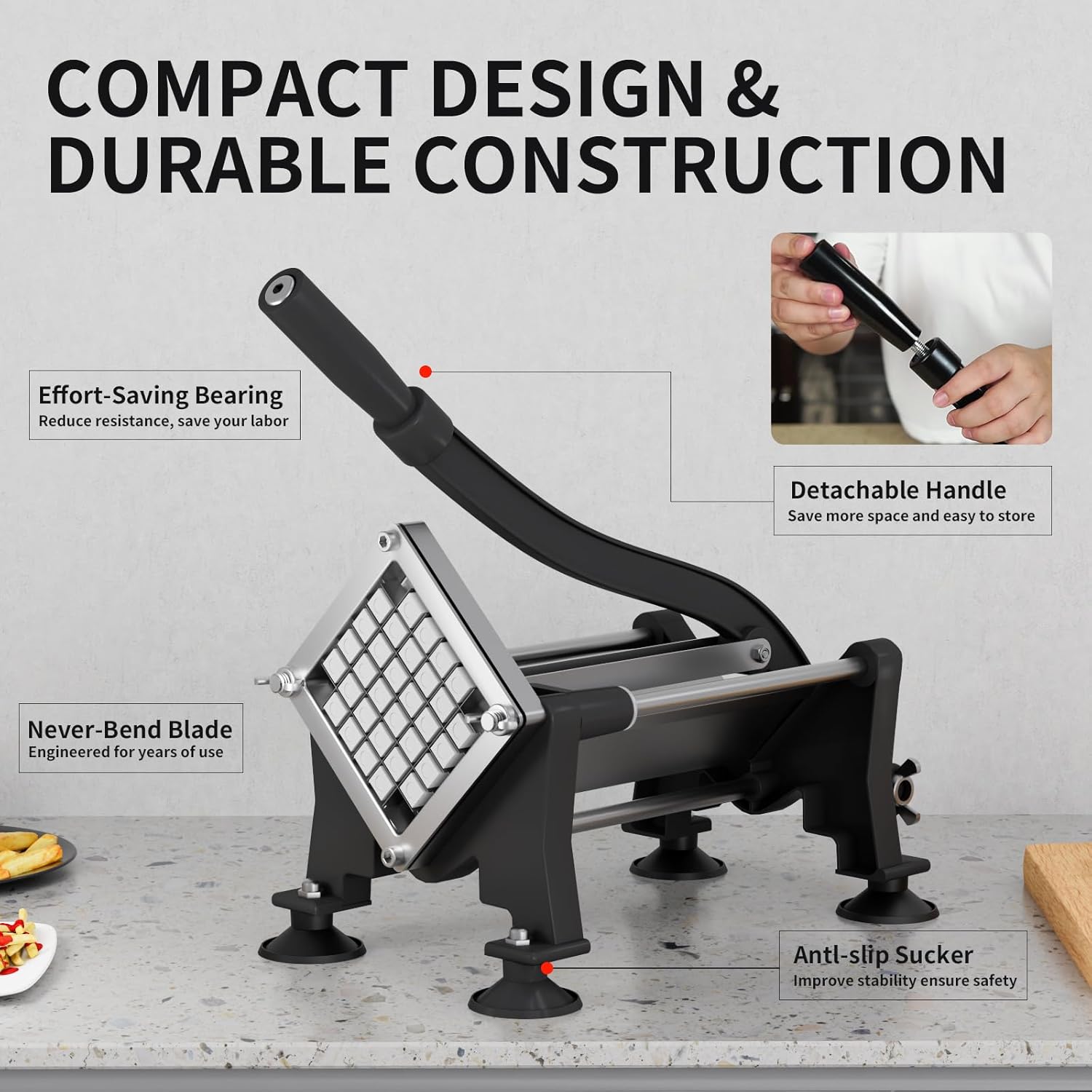 French Fry Cutter for Potatoes Slicer with Suction Feet Complete Set, Stainless Steel Potato Cutter with 1/4", 3/8",1/2",8 Blades for Sweet Potato, Carrot, Yam(Full Combo)