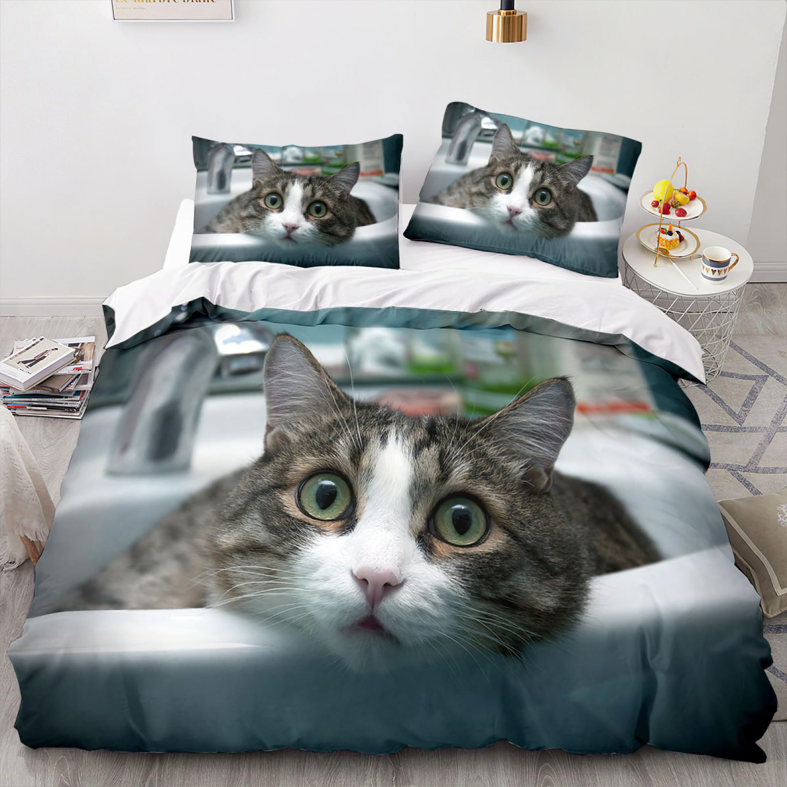 Amazon｜掛け布団カバー ダブル 猫 布団カバー グレー 布団カバー 