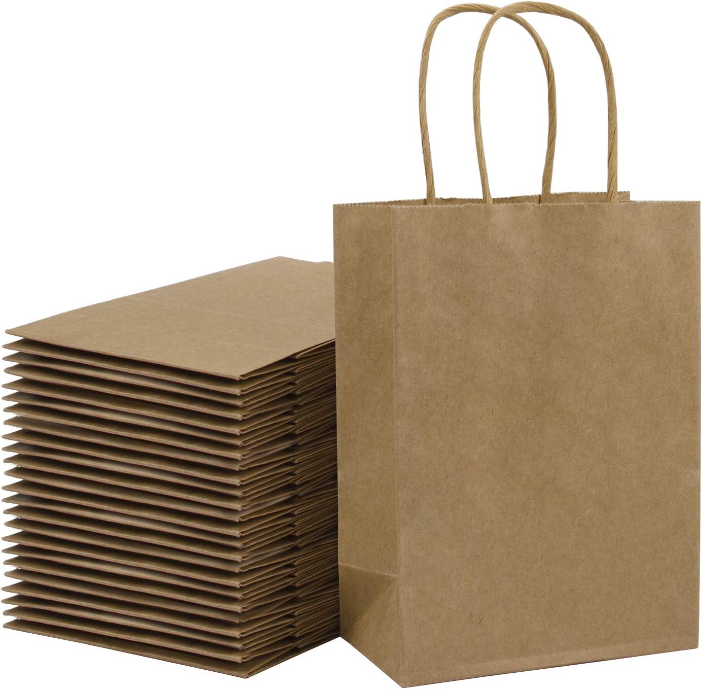 Loveinside 21x11x27 cm Paper Bags Medium Kraft Brown Gift Bags Bulk with Handles for Birthday Wedding Party Favors 25pcs/ SET