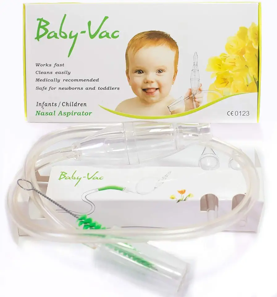 BABY-VAC Clinically Tested Baby Nasal Aspirator - Vacuum-Powered Nose Sucker with Suction Head &amp; Cleaning Brush for Safe and Gentle Relief