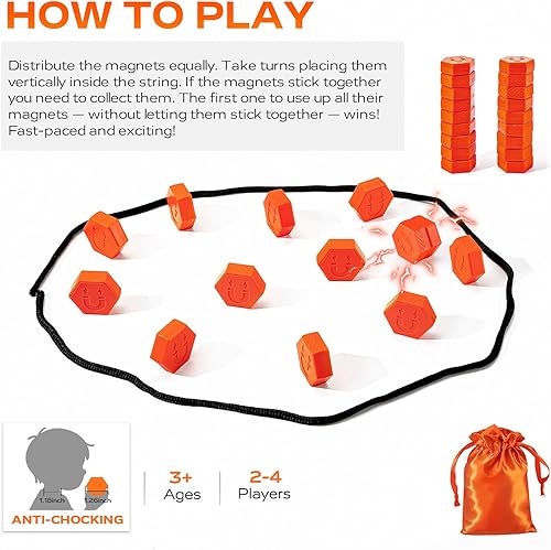 Miniatura 2 de Juego de ajedrez magnético de 20 piezas con piedras texturizadas y cuerda  Juego estratégico de pie para niños y adultos  Juego de rompecabezas de