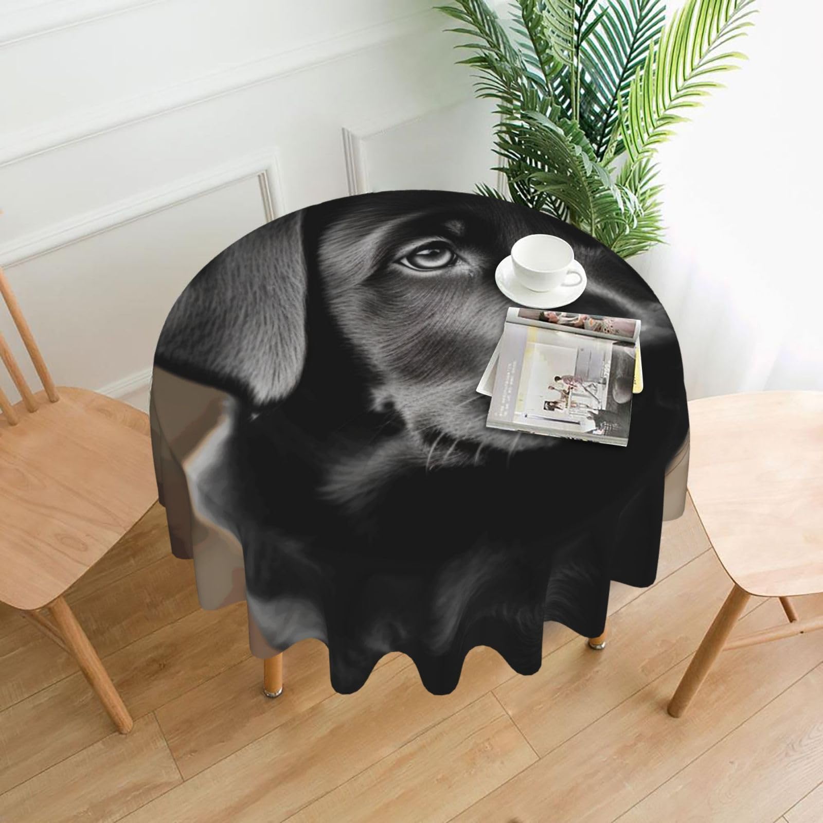 Fodpand Black Labrador Puppy Tablecloths For Round Tables 60 Inches - Reusable And Washable Kitchen Table Clothes Decorative Table Cover For Dining Tables, Buffet Parties, Wrinkle Resistant