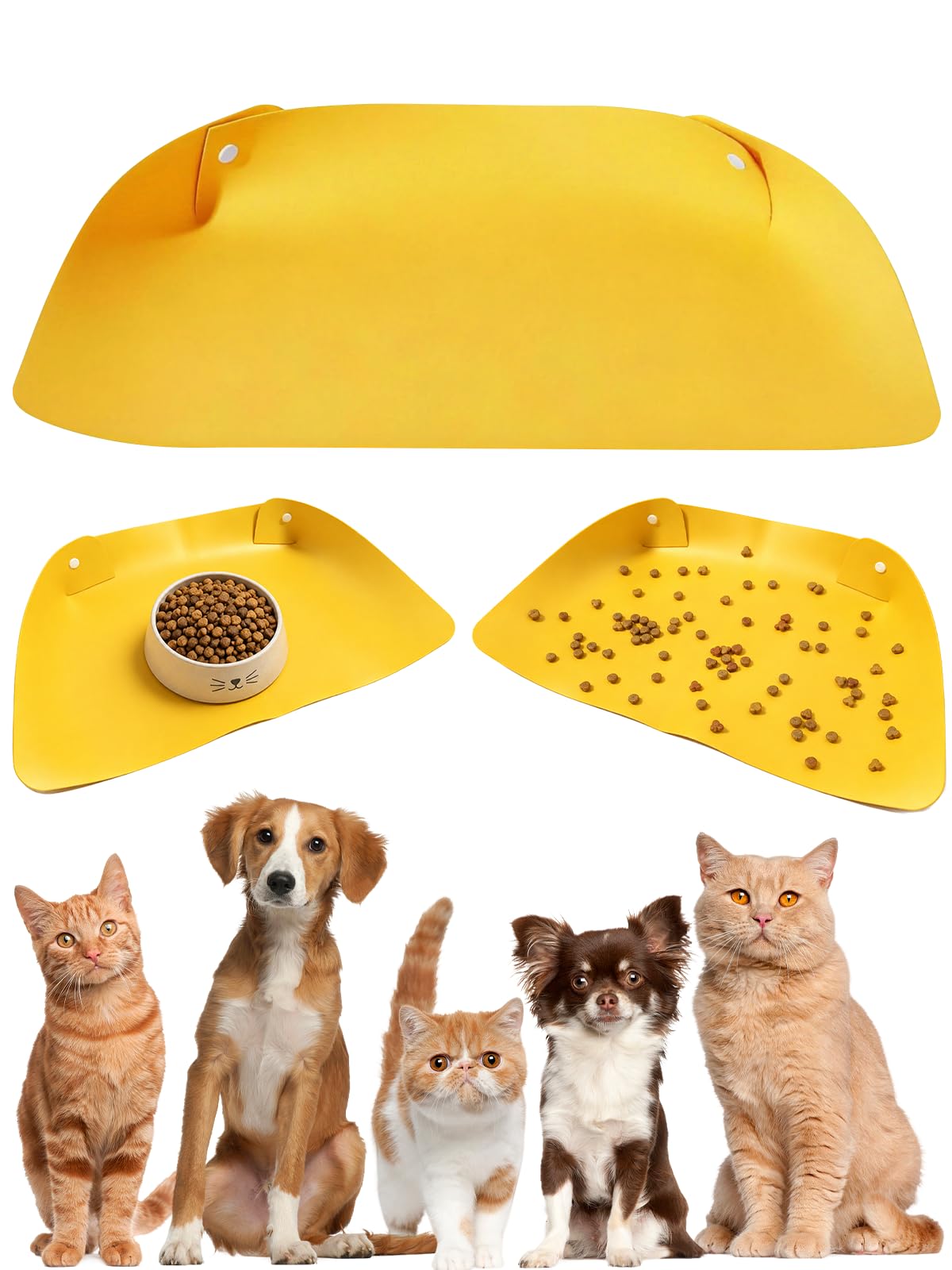 Waterproof Pet Food Mat for Floor, Dog Bowl Mat, Cat Feeding Placemat,Non Slip Leather Pet Food Mat with Raised Edge, Easy Clean Mat to Contain Spills for Indoor Cats & Dogs