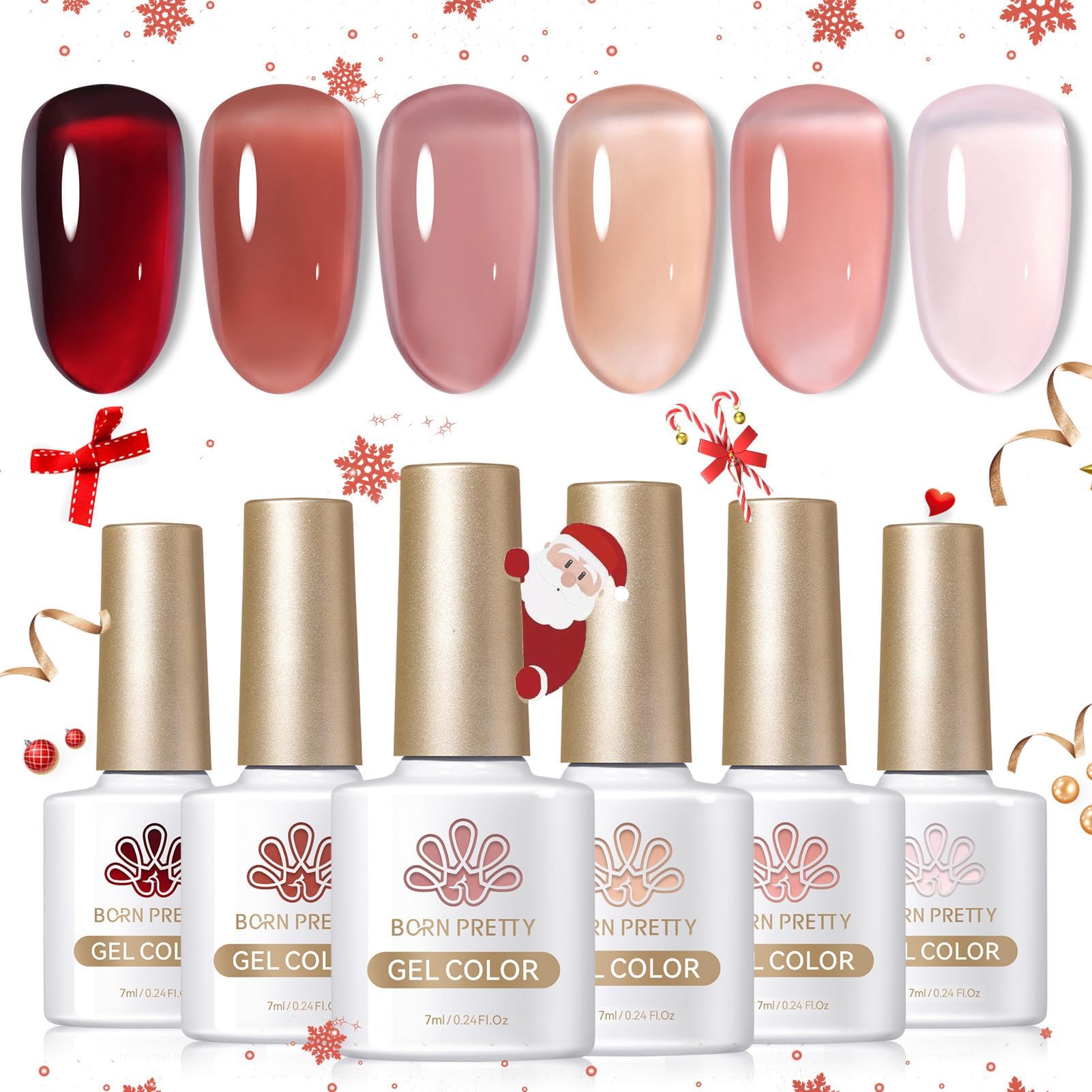 Born Pretty Jelly Gel Nail Polish Set Burgundy Wine Red Gel Polish Crystal Transparent Gel Polish Kit Nail Art Varnish Manicure Collection Christmas Valentine's Day Gift Set 7ML 6PCS