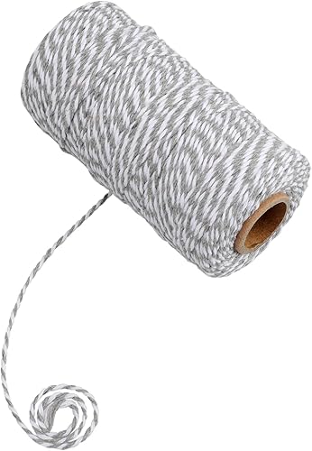 Miniatura 58 de Cuerda de algodón de 328 ft, cuerda de Navidad, cuerda resistente para manualidades y envolver regalos. Rojo Blanco