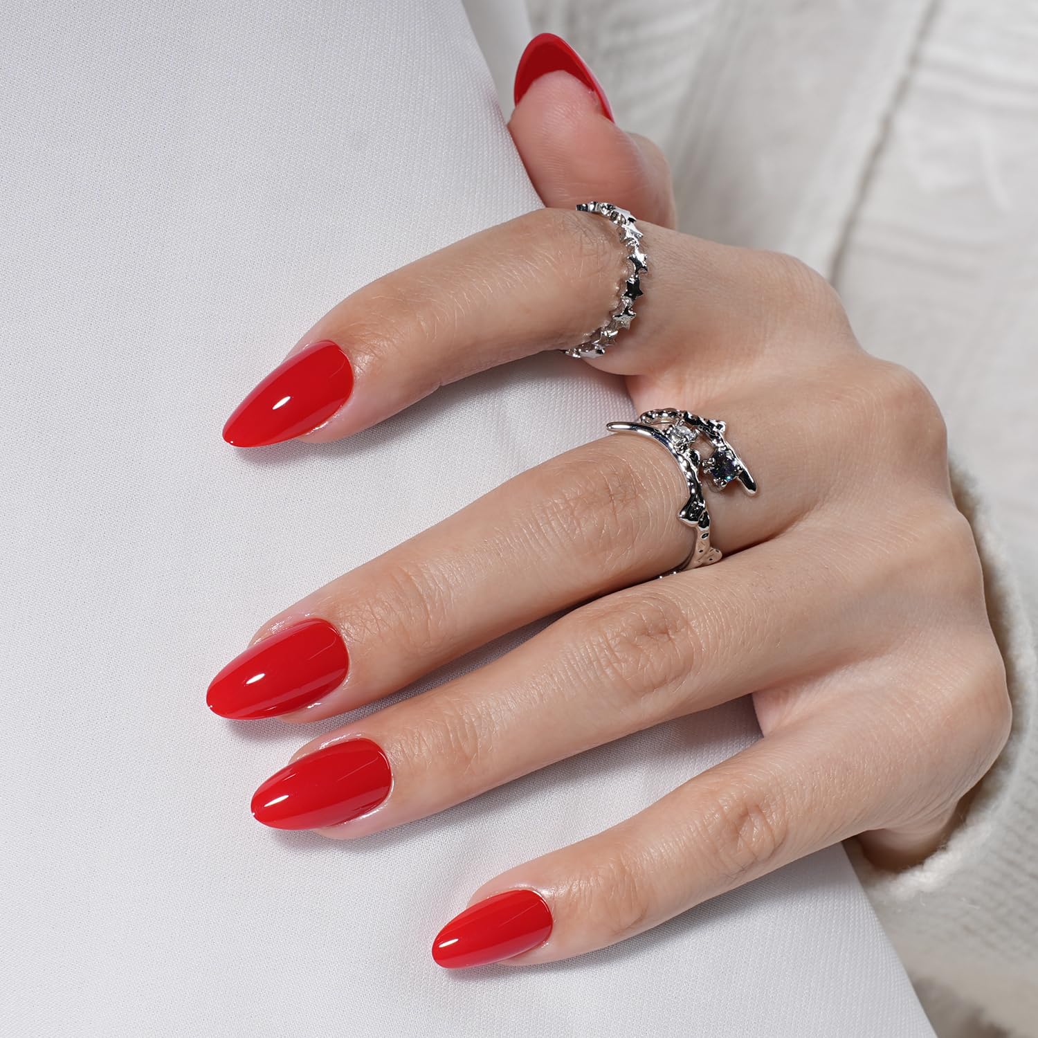 Halloween Press on Nails - French Tip Press on Nail with Blakc Web Bat, Short Almond Fake Nails Reusable Nails Press ons, 32 Pieces in 16 Sizes False Nails Kit with Glue,: Cherry Heat