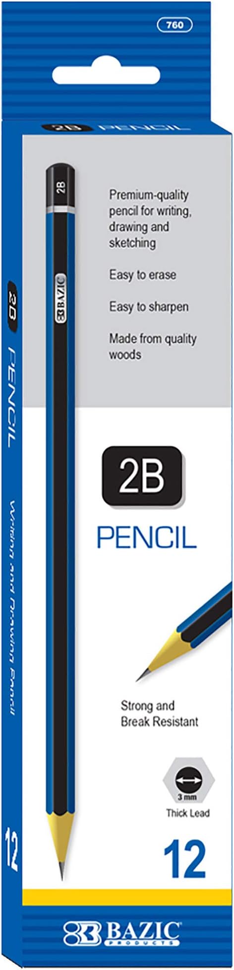 BAZIC #2B Premium Wood Pencil, Blue, 12 Per Pack (760-24P)