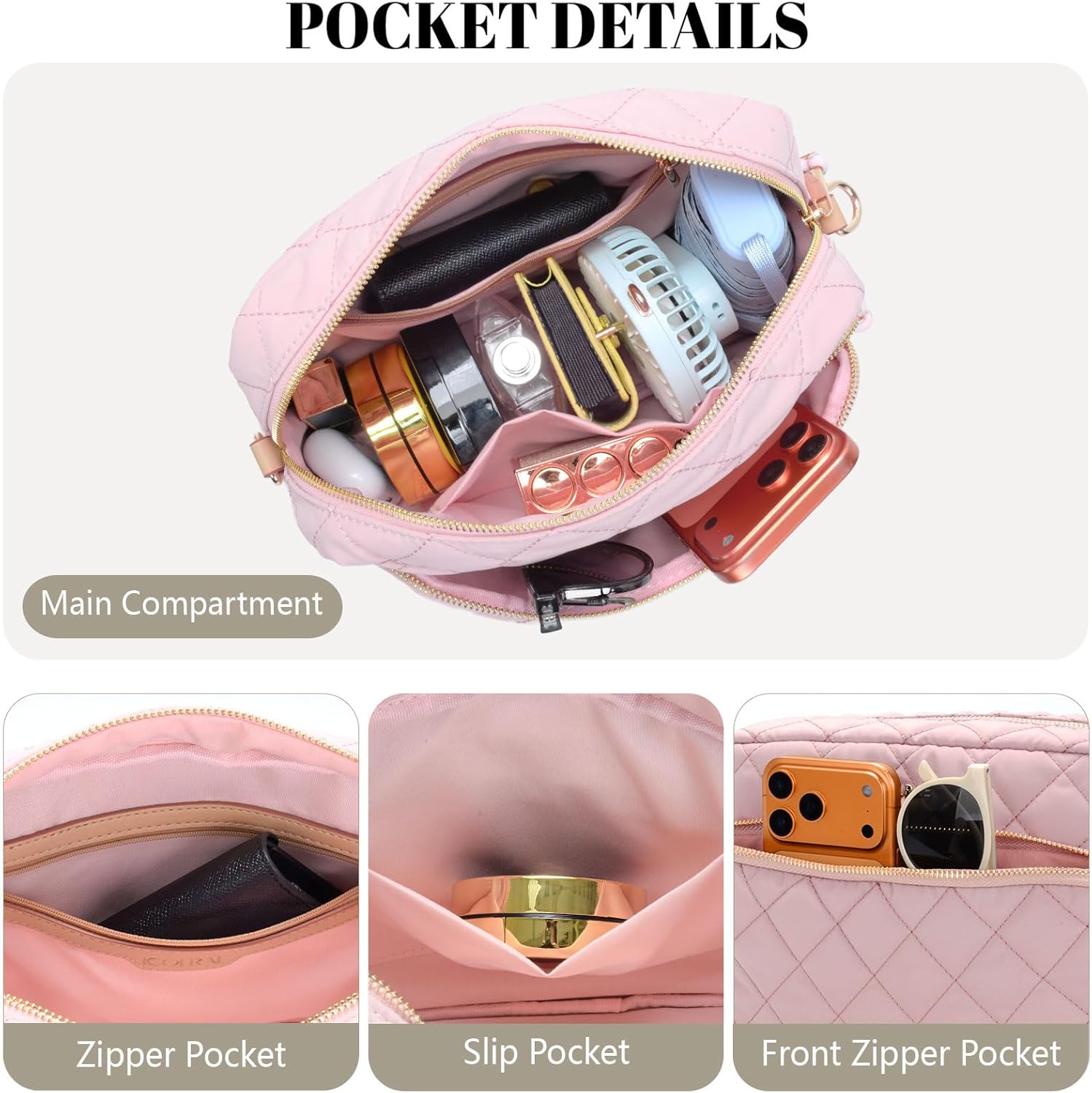 ICOLRAE Quilted Puffer Crossbody Bags for Women Small Nylon Puffy Purses Shoulder Handbag with Wide Strap